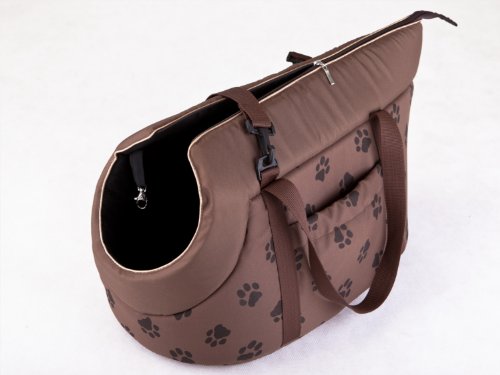 Hobbydog Bolsa de Transporte para Perros y Gatos, Talla 1, Color marrón Claro con impresión de Patas, 22 x 20 x 36 cm