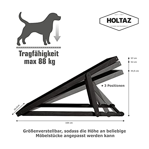 Holtaz Rampa para Perros y Gatos Rampa Plegable con Forro Antideslizante Rampa para escaleras de Madera para Cama o Sofá Negra 104x35x60 cm