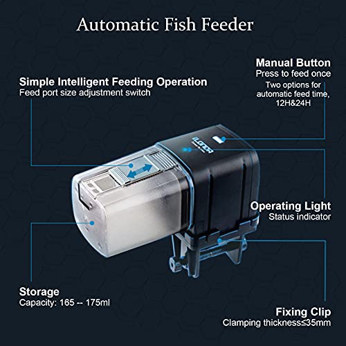 Holzsammlung - Alimentador automático Inteligente para Peces de Acuario, Alimentador con Temporizador de Tanque de Acuario, Dispensador De Alimentos para Peces Programable, Básico (Negro)