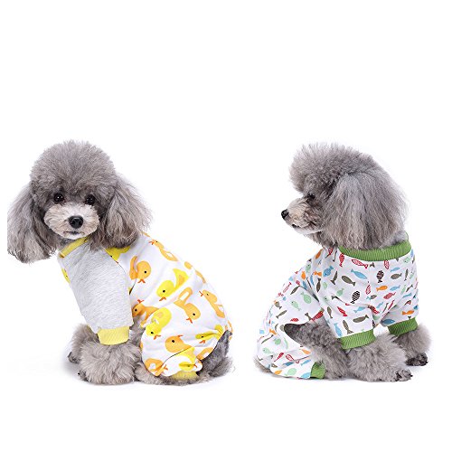 HongYH 2-Pack Ropa para Perros Perros Gatos Onesie Pijamas de Perro Suave Algodón Puppy Rompers Mono de Mascota Acogedor Body para Perros pequeños y Gatos