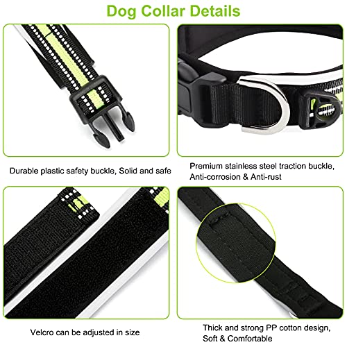 HONZUEN Ajustable Reflectante Collar para Perro con Etiqueta, Respirable Nylon Collar Perro, Personalizad Pet Collar para Cachorros Perros PequeñOs Medianos y Grandes(Verde, M28-32cm)