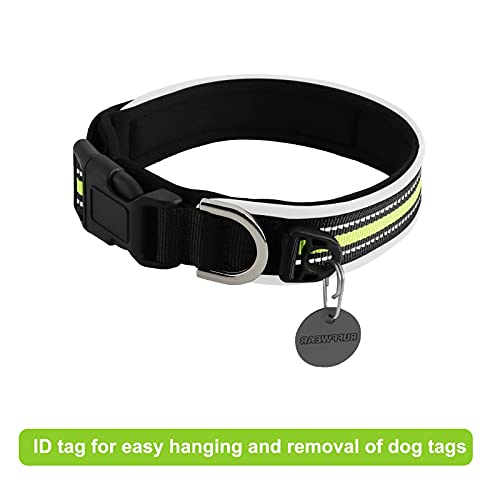 HONZUEN Ajustable Reflectante Collar para Perro con Etiqueta, Respirable Nylon Collar Perro, Personalizad Pet Collar para Cachorros Perros PequeñOs Medianos y Grandes(Verde, M28-32cm)