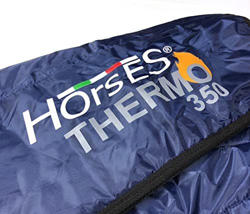 Horses, Manta de Invierno para Caballo Thermo 350g, Acolchada, Suave y Cómoda, con Cuello Redondo y Cobertor de Cola Anti-Rizado, Azul, 155 cm