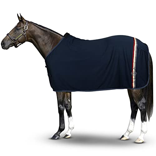 Horses, Manta para caballo de forro polar Crown Stripes suave y cómoda, con elegante bordado de corona (155 cm, azul)