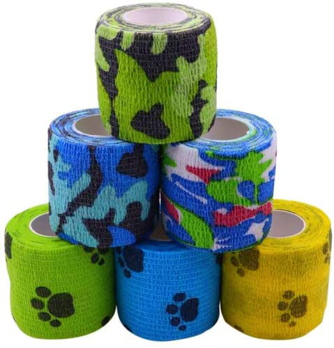 Houdao - 6 Rollos Venda para Mascotas 5 cm*4.5 m Vendajes Adhesivos Elásticos Impermeables para Perros y Gatos, Dedos, Muñecas, Rodillas, Tobillos