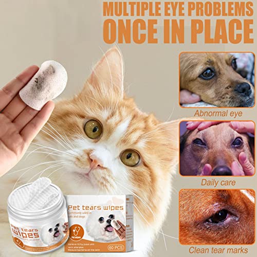 Hudhowks Paquete de 60 toallitas para Ojos de Perro | Toallitas para Ojos de Limpieza fáciles y seguras para Perros | Eliminación rápida de Manchas de lágrimas, costras de Ojos de Perro y secreción