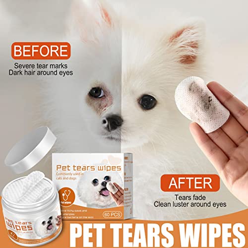 Hudhowks Paquete de 60 toallitas para Ojos de Perro | Toallitas para Ojos de Limpieza fáciles y seguras para Perros | Eliminación rápida de Manchas de lágrimas, costras de Ojos de Perro y secreción