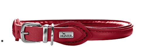 Hunter - Collar Redondo y Suave de Piel de Alce de níquel pequeño, Color Rojo