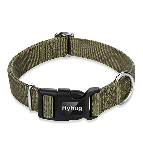 Hyhug Cuello de Trabajo Pesado clásico de Color sólido para Perros Grandes, medianos y pequeños, Ajuste de diseño único. (Medio M, Verde Militar)