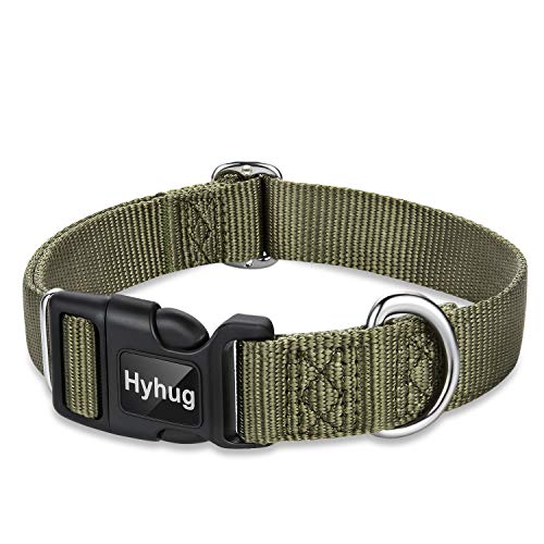 Hyhug Cuello de Trabajo Pesado clásico de Color sólido para Perros Grandes, medianos y pequeños, Ajuste de diseño único. (Medio M, Verde Militar)
