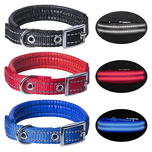 Hywean 3Pcs Collar de Perro Reflectante Collar Ajustable y Suave Collar de Perro Cómodo y Duradero para Perros Grandes o Pequeños S/M/L