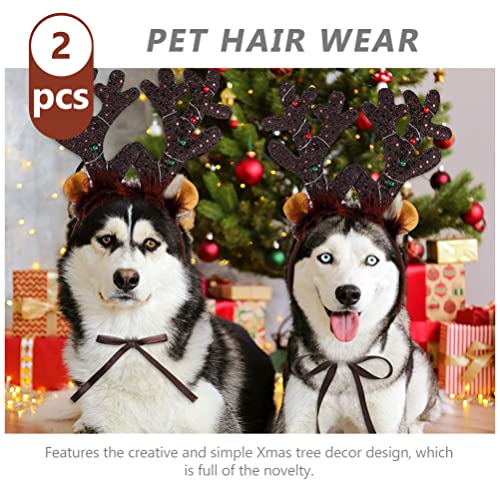 ibasenice 2 Piezas Diadema de Cuernos de Navidad Diadema de Orejas de Animales Peludas Aro de Pelo Brillante Mascotas Disfraz de Navidad Diadema para Perro Gato