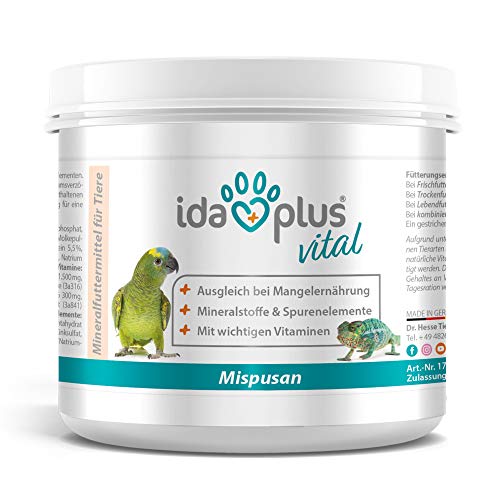 Ida Plus - Mispusan polvo 200 g - Alimento mineral con vitamina D3, calcio y oligoelementos para anfibios, reptiles y aves, periquitos, canarios, loros y barba, minerales