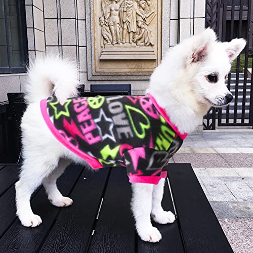 Idepet Pet Dog Cat Clothes Graffiti Style Soft Fleece Sweater Shirt Coat para Perros pequeños Puppy Teddy Chihuahua Poodle Boys Girls (XS, Negro)