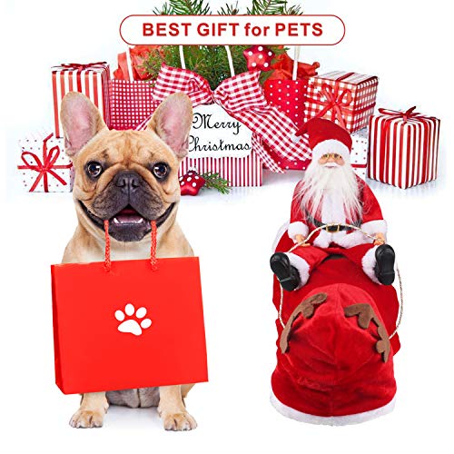 Idepet Trajes para Perros Navidad, Disfraz de Gato Navidad con Papá Noel Montado en Mascota Gato Perro Abrigo Rojo