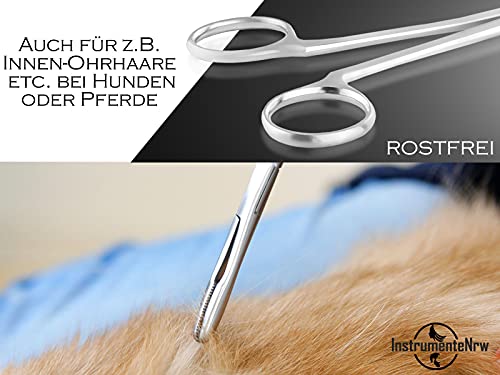 InstrumenteNrw Pinzas para el pelo para las orejas de perros, pinzas para eliminar el pelo de animales, de acero inoxidable, con dentado interior sin bloqueo, de calidad profesional (14 cm)