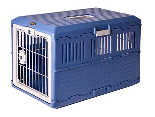 Iris Ohyama, Porta Mascotas/Caja de Transporte Plegable, 2 Aberturas (Delantera y Trasera), asa, Bien ventilada, para Gato & Perro MAX 20 kg - Pet Carry FC-670 - Azul