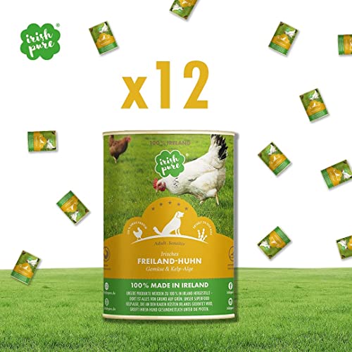 Irish Pure 12 latas de comida húmeda, comida húmeda para perros, pollo irlandés al aire libre, verduras y algas celp (12 latas de 390 g)
