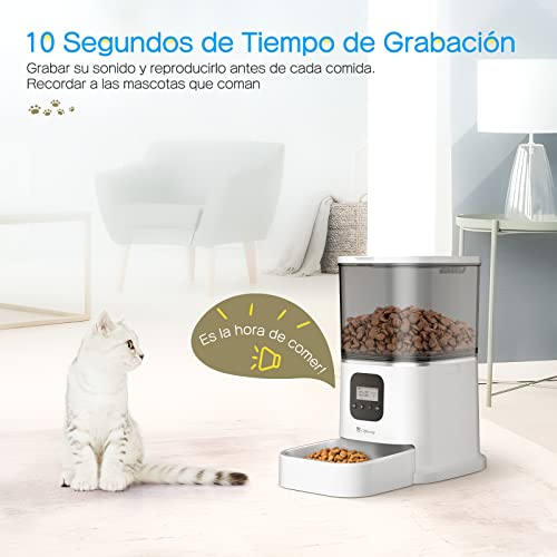 isYoung Comedero Automático 6L de Alimentos para Mascotas Gatos- Dispensador Inteligente de Alimentador para Perros con Grabación de Voz, Control de Porciones de Comida, Cuenco de Acero Inoxidable