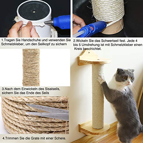 IZSUZEE Cuerda de Sisal, Cuerda de 6mm (40m), Adecuada para Rascador para Gatos, Juguete Gato y Arbol para Gatos. También Apto para Jardin, Jardineria y DIY.