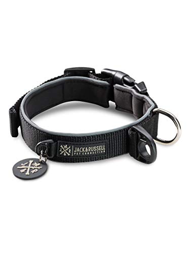 Jack & Russell Premium Collar de Perro Luna Reflectante y Neopreno Acolchado Collar de Perro Varios tamaños y Colores (Circunferencia del Cuello L (43-58 cm), Negro)