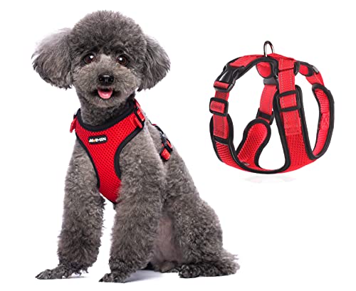 JdotMIN Arnés para perros sin tirar, chaleco de verano de malla transpirable reflectante ajustable, para perros pequeños y medianos (rojo, M)