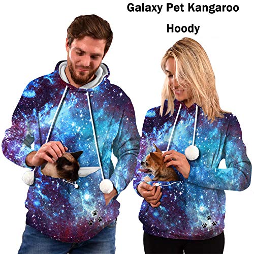 JFF Unisex 3D Galaxy Impreso Pullover Canguro Mascota Bolsillo Orejas Sudaderas Mascota Canguro Sudadera Orejas De Gato Lindo,B,S