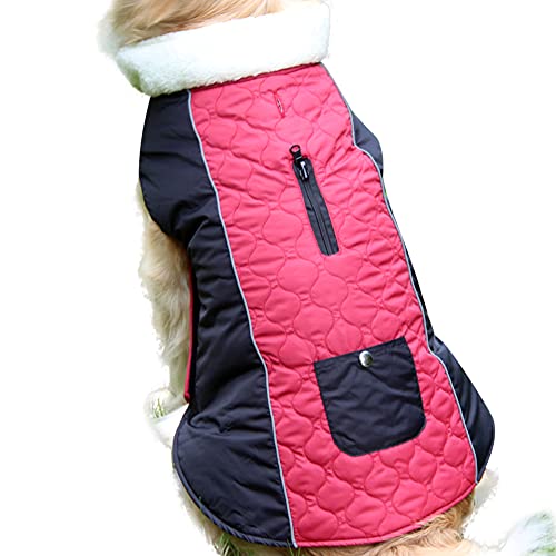 JoyDaog Abrigo de perro cálido con cuello de lana para perros medianos con bolsillo impermeable chaqueta de perrito para invierno rojo M