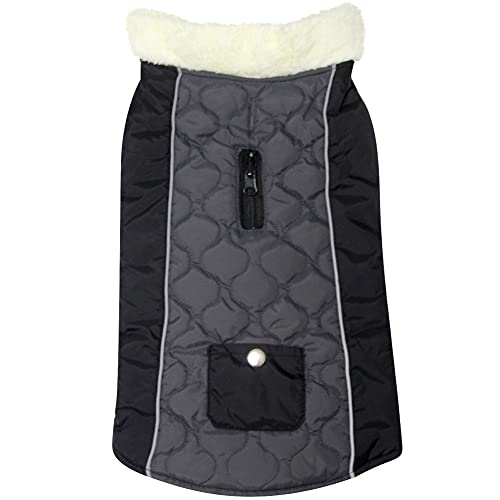 JoyDaog Abrigo de perro cálido con cuello de lana para perros pequeños con bolsillo impermeable cachorro chaqueta para invierno gris XS