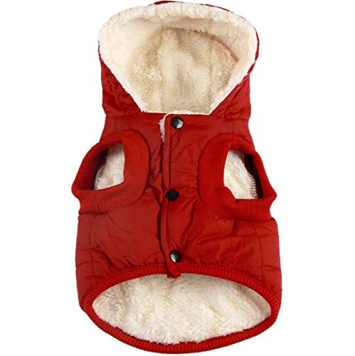 JoyDaog - Sudadera con capucha para perro con forro polar cálido en invierno, chaqueta con capucha para perros pequeños, color rojo, talla XS