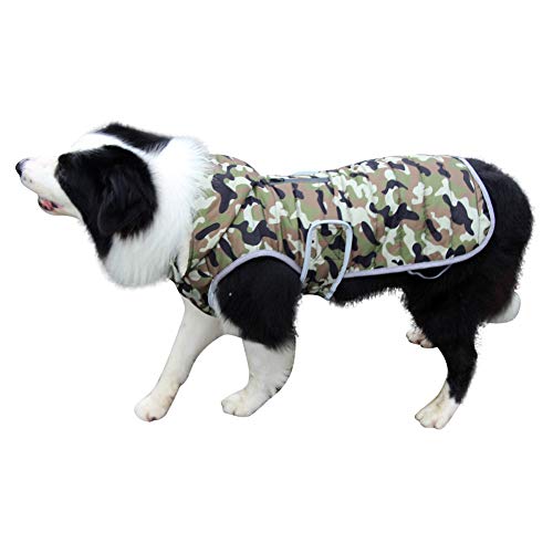 JoyDaog Sudadera de forro polar para perros grandes, cálida chaqueta de cachorro para invierno frío, abrigos de perro impermeables con capucha, camuflaje verde XXL