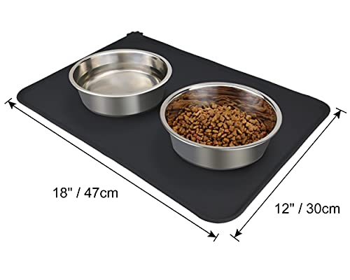 Joytale Silicona Alfombrilla para Comedero de Mascota, Tapete para Comer Perros y Gatos, Antideslizante,Impermeable,47×30cm, Negro