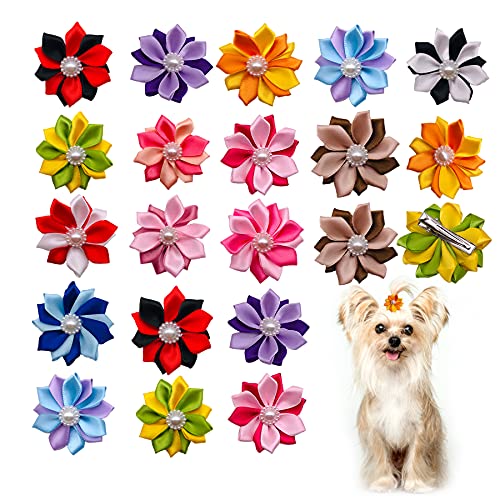 JpGdn 40 unidades (20 pares) lazos para el pelo de perro con clips flores para el pelo para cachorro, perro, gato, animales pequeños y medianos, lazos para el pelo de mascotas, accesorios de aseo