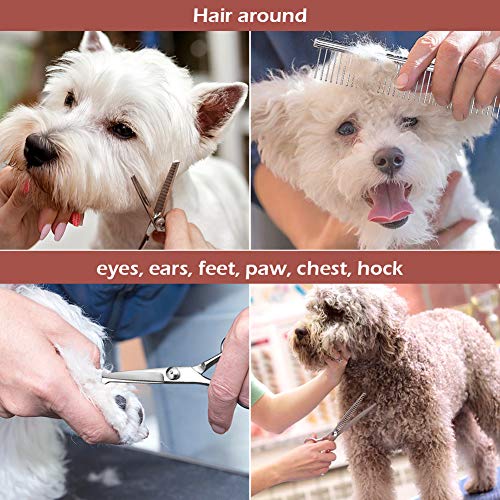 Juego de 4 tijeras de peluquería para perros, de acero inoxidable resistente, para cortar mascotas, herramienta para adelgazar, recta, curvada, para pelo largo y corto