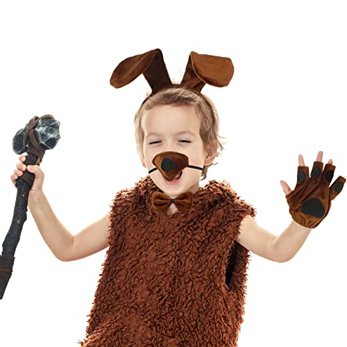 Juego de 5 piezas de disfraz de cachorro de animal de Halloween, incluye diadema de orejas de cachorro, pajarita, cola falsa, guantes de pata de perro, accesorios de disfraz para fiesta de cosplay