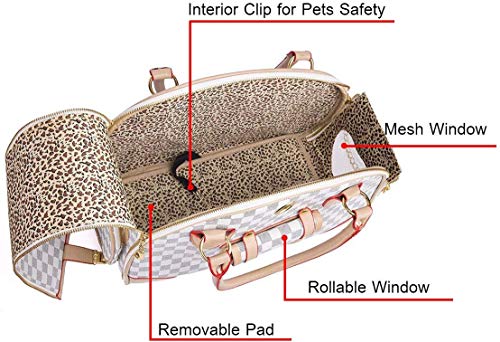 Juego de bolsas de caniche plegable para perros y cachorros de Chihuahua, bolsa de transporte plegable, se puede utilizar para pequeñas bolsas de viaje para mascotas (S, color marrón blanco cuadrado)