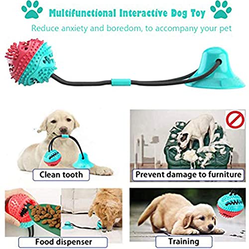 Juguete Molar Multifuncional para Mascotas, Juguete de Cuerda para Perros con Ventosas Pelota Limpiar los Dientes Juguetes Educativos Interactivos Adecuados para Perros Pequeños y Medianos