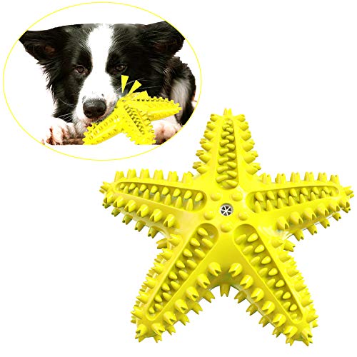 Juguete para masticar para perros de razas pequeñas y medianas para cachorros de razas pequeñas, medianas y duraderas, con sonido chirriante, limpieza de dientes, color amarillo