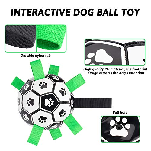 Juguete para Perros, HONEYWHALE Balón de fútbol para Perros de 6 Pulgadas con lengüetas de Agarre Juguetes interactivos para Perros con Bomba de balón y Aguja para Perros pequeños