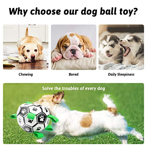 Juguete para Perros, HONEYWHALE Balón de fútbol para Perros de 6 Pulgadas con lengüetas de Agarre Juguetes interactivos para Perros con Bomba de balón y Aguja para Perros pequeños