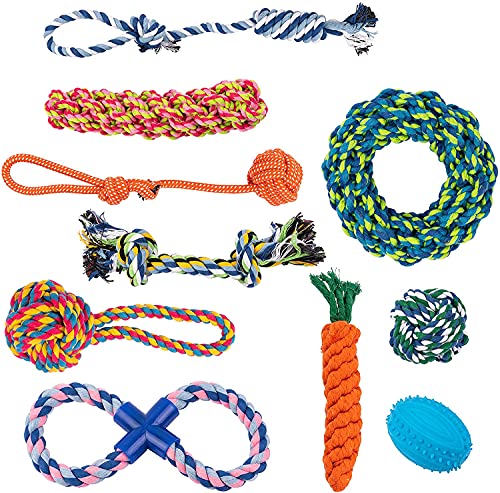 Juguetes de cuerda para perro, juego de 10 diferentes juguetes para perros grandes y pequeños