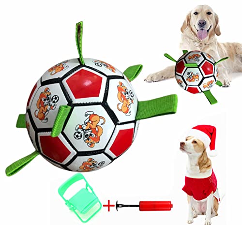 Juguetes de perros, pelotas para perros, pelota futbol para perro, pelotas para perros grandes (con bomba de aire y sorpresa)15cm pelota perro