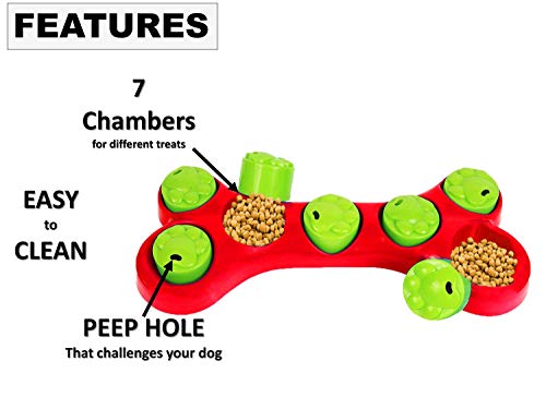 Juguetes para mascotas Ocultar y tratar huesos de rompecabezas, juguetes interactivos para perros para aburrimiento y tren tazón de juguete para actividades de perro (rojo)