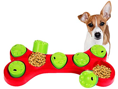 Juguetes para mascotas Ocultar y tratar huesos de rompecabezas, juguetes interactivos para perros para aburrimiento y tren tazón de juguete para actividades de perro (rojo)
