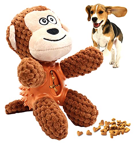 Juguetes para Perros Resistentes con Sonido Peluche Perro Adiestramiento Perros Accesorios Juguetes de Goma Esconder Comida (Mono marrón)