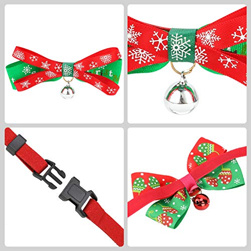 JUPSK - Juego de 2 collares de Navidad para mascotas, collar ajustable con pajarita y campanilla dorada, diseño navideño para el cuello para perros pequeños, gatos, pajarita de mascota accesorios
