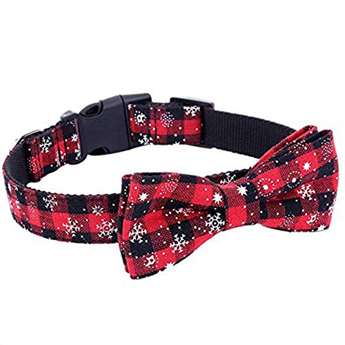 KAEHA SUN-034-00-S diseño Pajarita Collar de Copo de Nieve de Navidad de Vacaciones Ajustable con Lazo de algodón Rojo para Cachorro de Perro pequeño Mediano