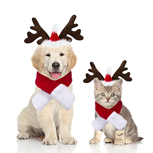 KATELUO Disfraz de Navidad para Mascotas,Sombrero Bufanda de Santa Navidad de Gato Perro, para Fiestas de Navidad, Decoraciones para Fiestas (Estilo 2)