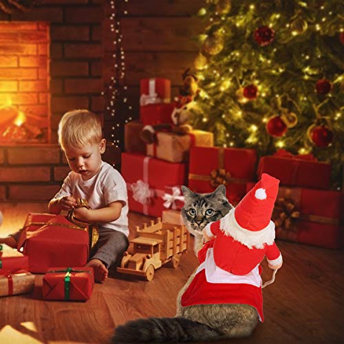 KATELUO Disfraz Gato de Navidad, Perro Ropa Navidad, Disfraz de Navidad para Mascotas, Disfraz Navidad Perro con Papá Noel Montado en Mascota Gato Perro Abrigo Rojo (L)