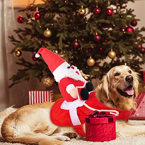 KATELUO Disfraz Gato de Navidad, Perro Ropa Navidad, Disfraz de Navidad para Mascotas, Disfraz Navidad Perro con Papá Noel Montado en Mascota Gato Perro Abrigo Rojo (M)